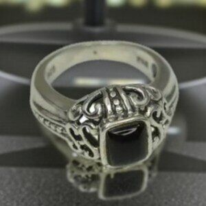 Vintage FAS Onyx Signet Sterling Silver Ring 925